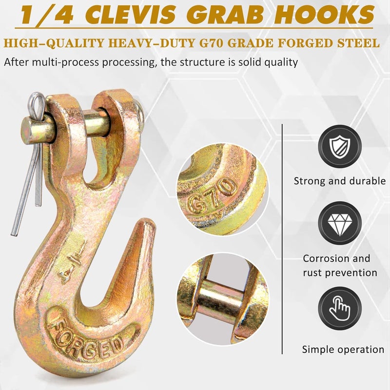 9TH SHOP 1/4 Chain Hook, Heavy Duty 1/4 Chain Hooks, 3600Lbs Working Load G70 Clevis Grab Hook 1/4 Inch for Trailer Truck Tow Chain Transport -Yellow Chromate Finish (4 Pack) - Image 3